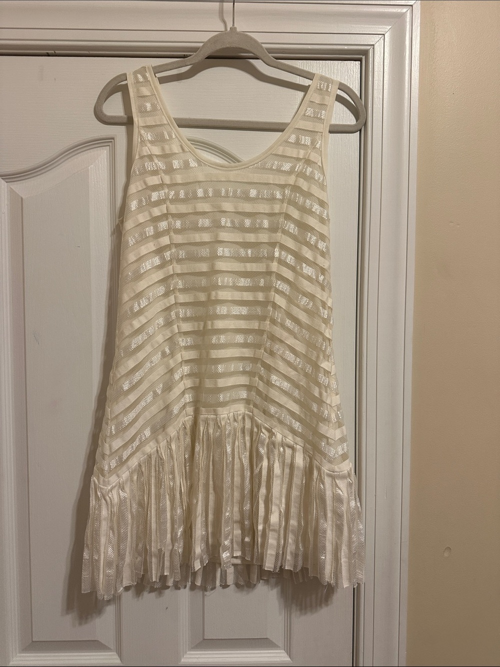 rag & bone Cream Striped Ruffle Hem Sleeveless Dress